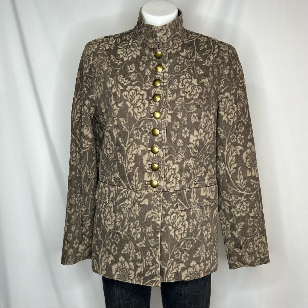 Doncaster Vintage Jacquard Floral Print Military Jacket, 12